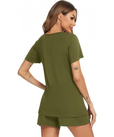 Womens Pajama Set Short Sleeve Button Down Pjs Soft 2 Piece Classic Sleepwear 3_army Green $7.64 Sleep & Lounge