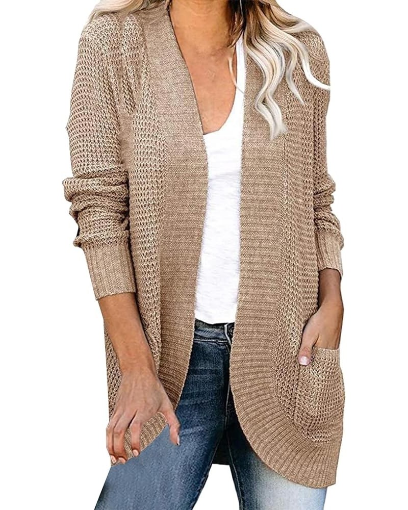 Cardigans for Women Loose Casual Long Sleeved Open Front Breathable Cardigans with Pockets Brown $8.39 Sweaters