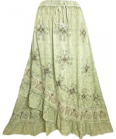 Women's Bohemian Western High Waist Boho Vintage Drawstring Embroidered Flared Ruffle Long Maxi Skirt Sea Green C $29.38 Skirts