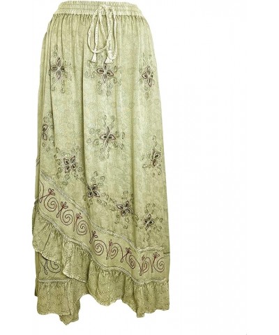 Women's Bohemian Western High Waist Boho Vintage Drawstring Embroidered Flared Ruffle Long Maxi Skirt Sea Green C $29.38 Skirts