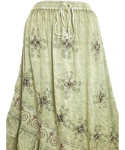 Women's Bohemian Western High Waist Boho Vintage Drawstring Embroidered Flared Ruffle Long Maxi Skirt Sea Green C $29.38 Skirts