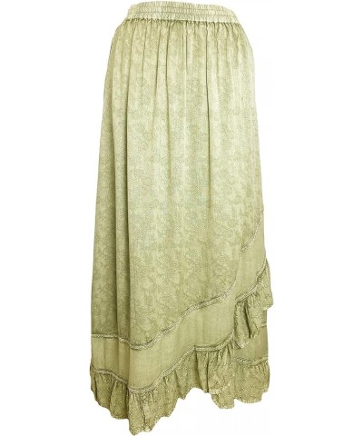 Women's Bohemian Western High Waist Boho Vintage Drawstring Embroidered Flared Ruffle Long Maxi Skirt Sea Green C $29.38 Skirts