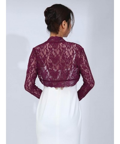 Lace Shrug Womens Bolero Jackets for Evening Dresses Long Sleeve Wedding Shrugs for Bride and Bridesmaids Wine Red $10.53 Swe...