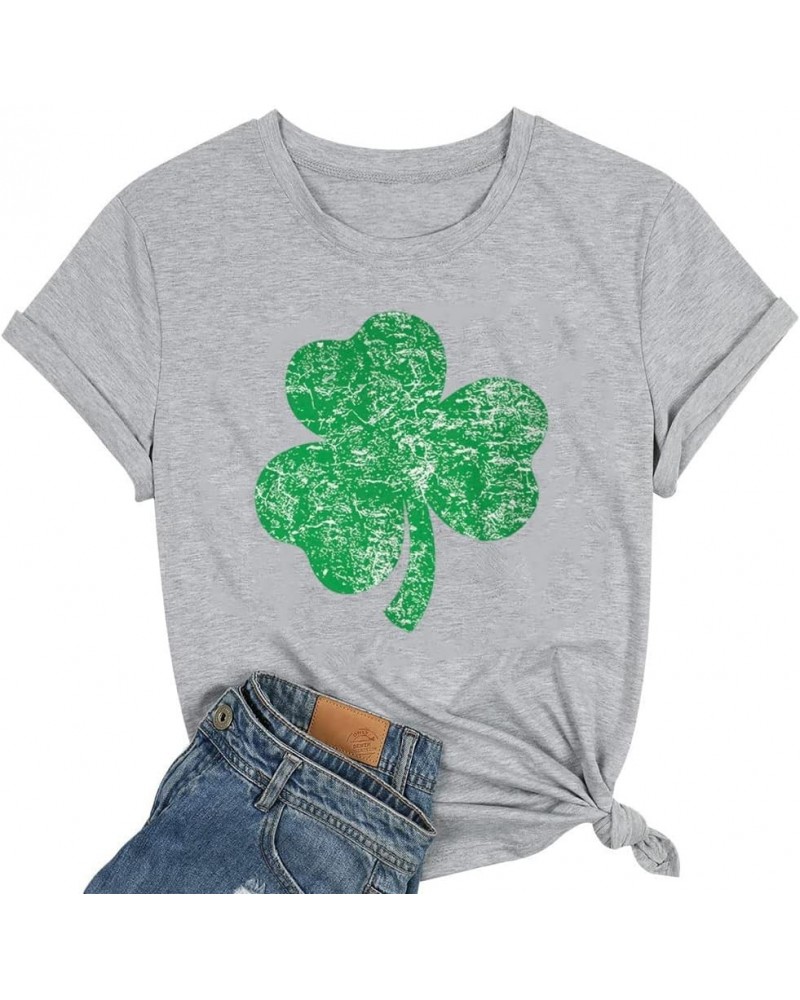 Women St. Patrick's Day Tops Shamrock Clover Print T Shirt Irish Flag Graphic Tees Lucky Teen Blouse Lgrey01 $9.46 Tops