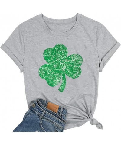 Women St. Patrick's Day Tops Shamrock Clover Print T Shirt Irish Flag Graphic Tees Lucky Teen Blouse Lgrey01 $9.46 Tops