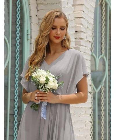 V Neck Mother Bride Dresses Plus Size Ruffled Formal Prom Dress for Wedding Guest Silver $54.84 Dresses