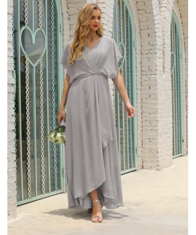 V Neck Mother Bride Dresses Plus Size Ruffled Formal Prom Dress for Wedding Guest Silver $54.84 Dresses