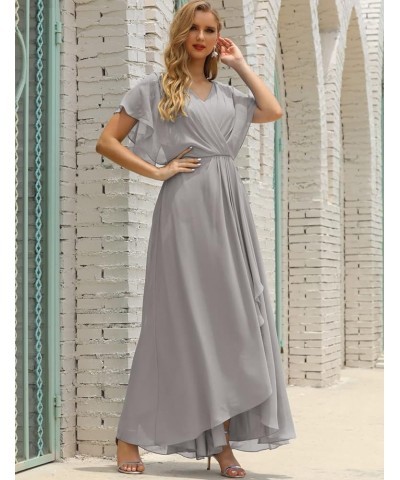 V Neck Mother Bride Dresses Plus Size Ruffled Formal Prom Dress for Wedding Guest Silver $54.84 Dresses