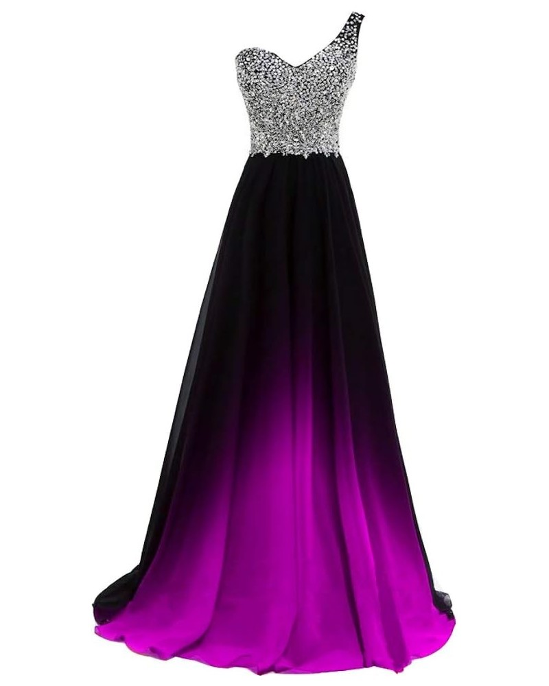 Women Formal Beaded Gradient Black Ombre Chiffon Long Prom Evening Dresses E Black Purple $44.31 Dresses