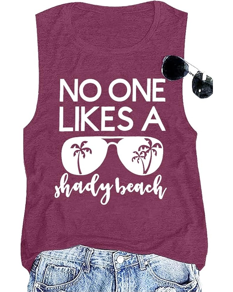 No One Likes A Shady Beach Tank Tops Women Summer Beach Tanks Sleeveless Graphic Hawaiian Vacation Shirts Purple Red $10.79 T...