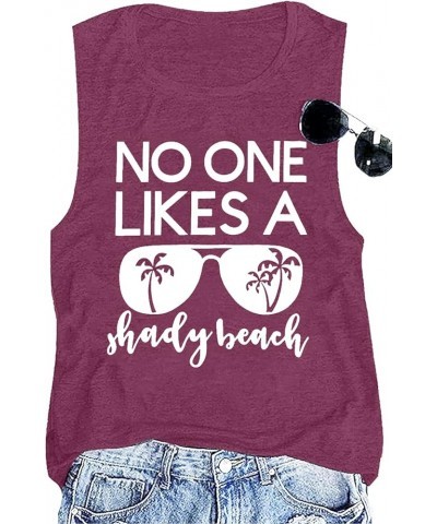 No One Likes A Shady Beach Tank Tops Women Summer Beach Tanks Sleeveless Graphic Hawaiian Vacation Shirts Purple Red $10.79 T...