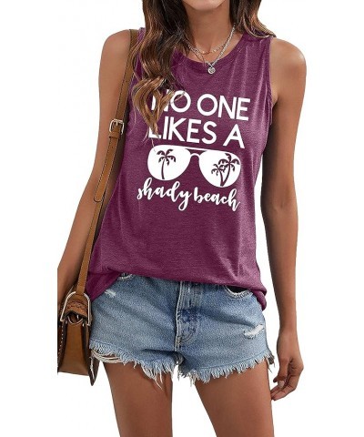 No One Likes A Shady Beach Tank Tops Women Summer Beach Tanks Sleeveless Graphic Hawaiian Vacation Shirts Purple Red $10.79 T...