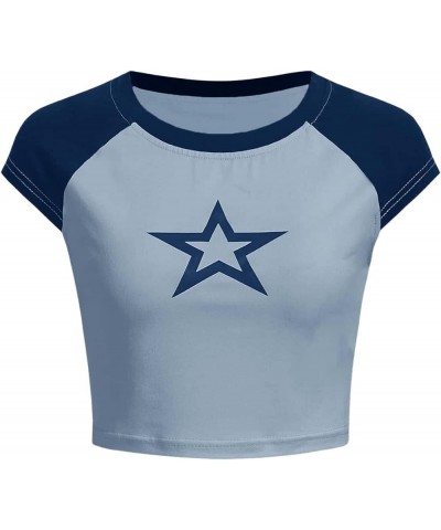 Women's Graphic Print Round Neck T Shirt Short Sleeve Crop Tee Tops Star Blue $14.99 T-Shirts