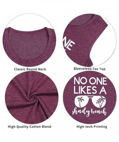 No One Likes A Shady Beach Tank Tops Women Summer Beach Tanks Sleeveless Graphic Hawaiian Vacation Shirts Purple Red $10.79 T...