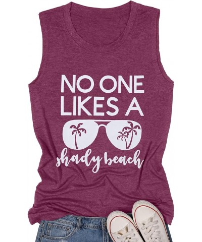 No One Likes A Shady Beach Tank Tops Women Summer Beach Tanks Sleeveless Graphic Hawaiian Vacation Shirts Purple Red $10.79 T...