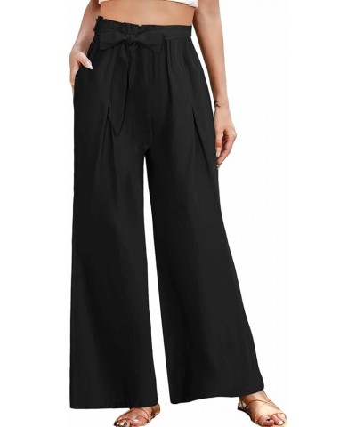 Women High Waist Wide Leg Pants Casual Adjustable Knot Loose Pleated Trousers Business Work Pants with Belt Black $11.25 Pants