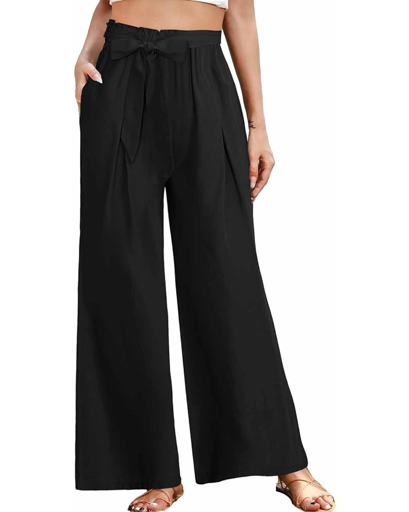 Women High Waist Wide Leg Pants Casual Adjustable Knot Loose Pleated Trousers Business Work Pants with Belt Black $11.25 Pants