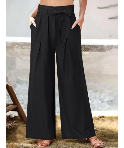 Women High Waist Wide Leg Pants Casual Adjustable Knot Loose Pleated Trousers Business Work Pants with Belt Black $11.25 Pants