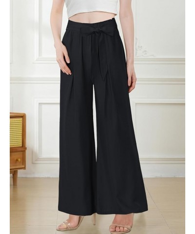 Women High Waist Wide Leg Pants Casual Adjustable Knot Loose Pleated Trousers Business Work Pants with Belt Black $11.25 Pants