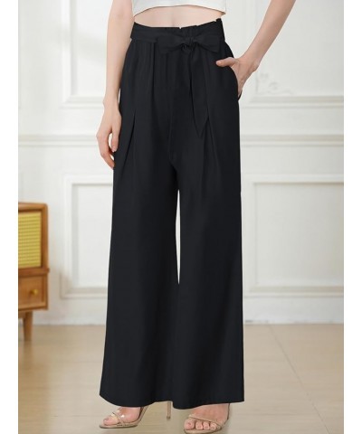 Women High Waist Wide Leg Pants Casual Adjustable Knot Loose Pleated Trousers Business Work Pants with Belt Black $11.25 Pants