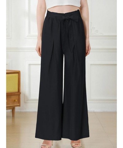 Women High Waist Wide Leg Pants Casual Adjustable Knot Loose Pleated Trousers Business Work Pants with Belt Black $11.25 Pants