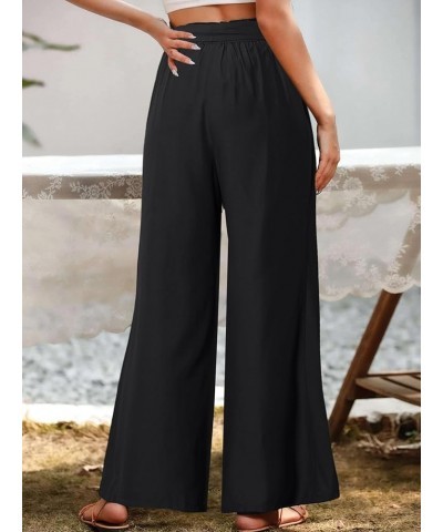 Women High Waist Wide Leg Pants Casual Adjustable Knot Loose Pleated Trousers Business Work Pants with Belt Black $11.25 Pants