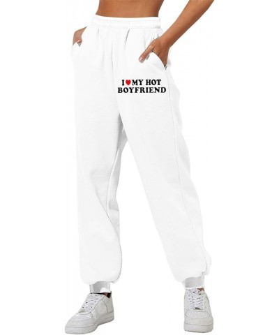 I Love My Boyfriend Sweatpants High Waist Elastic Straight Legs Plus Size Casual Sports Sweatshirt Pants Ba-white $14.55 Acti...