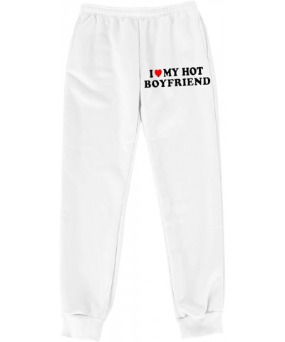 I Love My Boyfriend Sweatpants High Waist Elastic Straight Legs Plus Size Casual Sports Sweatshirt Pants Ba-white $14.55 Acti...