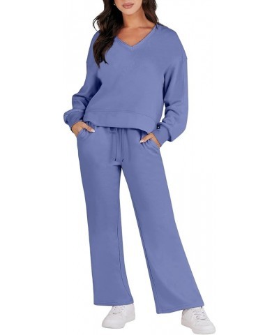 Women's Two Piece Outfits Matching Sets Long Sleeve Pullover Tops and Wide Leg Pants Tracksuit Lounge Sets Blue $23.10 Active...