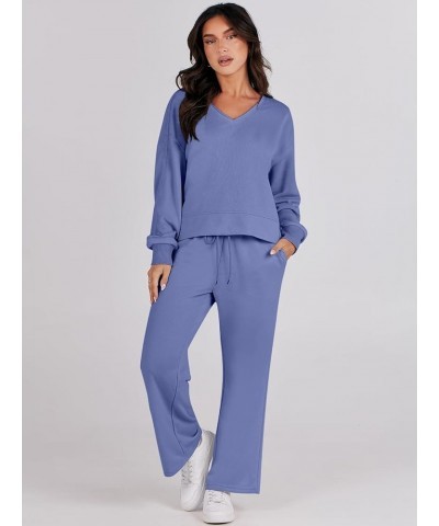 Women's Two Piece Outfits Matching Sets Long Sleeve Pullover Tops and Wide Leg Pants Tracksuit Lounge Sets Blue $23.10 Active...