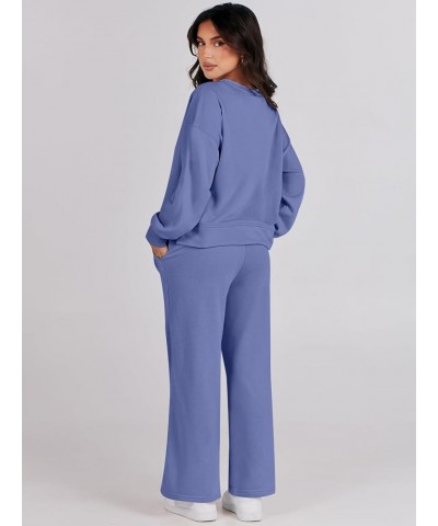 Women's Two Piece Outfits Matching Sets Long Sleeve Pullover Tops and Wide Leg Pants Tracksuit Lounge Sets Blue $23.10 Active...