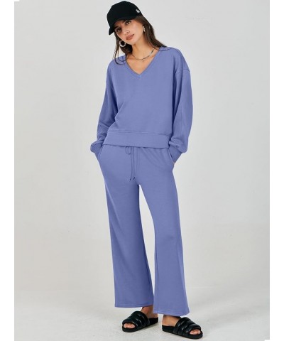 Women's Two Piece Outfits Matching Sets Long Sleeve Pullover Tops and Wide Leg Pants Tracksuit Lounge Sets Blue $23.10 Active...