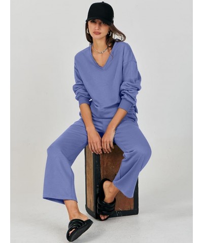 Women's Two Piece Outfits Matching Sets Long Sleeve Pullover Tops and Wide Leg Pants Tracksuit Lounge Sets Blue $23.10 Active...