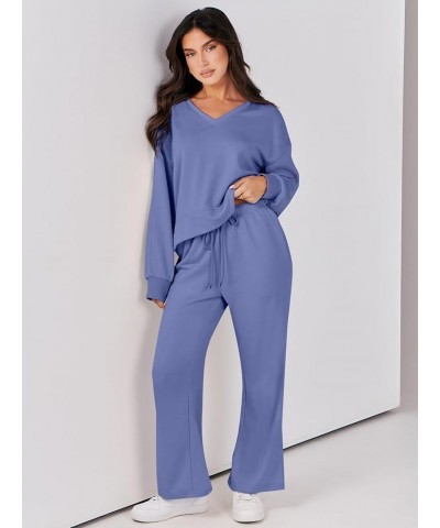 Women's Two Piece Outfits Matching Sets Long Sleeve Pullover Tops and Wide Leg Pants Tracksuit Lounge Sets Blue $23.10 Active...