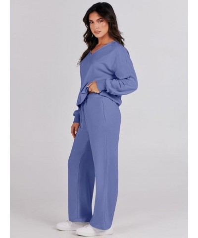 Women's Two Piece Outfits Matching Sets Long Sleeve Pullover Tops and Wide Leg Pants Tracksuit Lounge Sets Blue $23.10 Active...