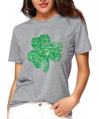 Women St. Patrick's Day Tops Shamrock Clover Print T Shirt Irish Flag Graphic Tees Lucky Teen Blouse Lgrey01 $9.46 Tops