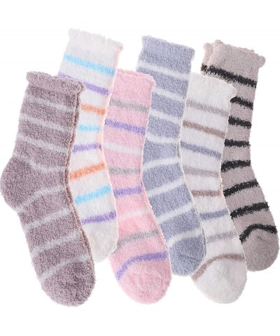 Womens Fuzzy Socks Slipper Winter Fluffy Comfy Cozy Socks Cabin Warm Home Socks Braided Stripes (6 Pairs) $11.04 Socks