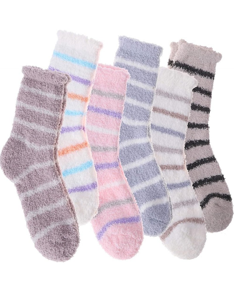 Womens Fuzzy Socks Slipper Winter Fluffy Comfy Cozy Socks Cabin Warm Home Socks Braided Stripes (6 Pairs) $11.04 Socks