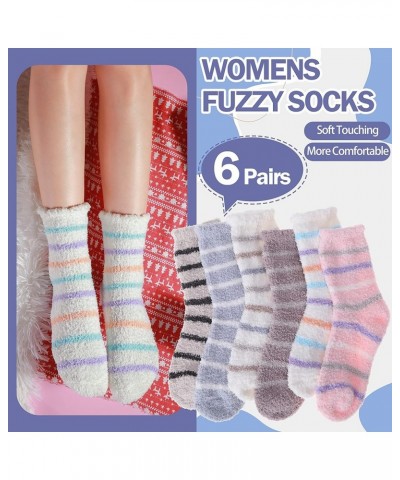 Womens Fuzzy Socks Slipper Winter Fluffy Comfy Cozy Socks Cabin Warm Home Socks Braided Stripes (6 Pairs) $11.04 Socks