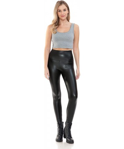 Women's High Waist Comfy Faux Leather Leggings Tights Stretchy Pleather Pants Thin Fleece Lined Black $13.67 Leggings