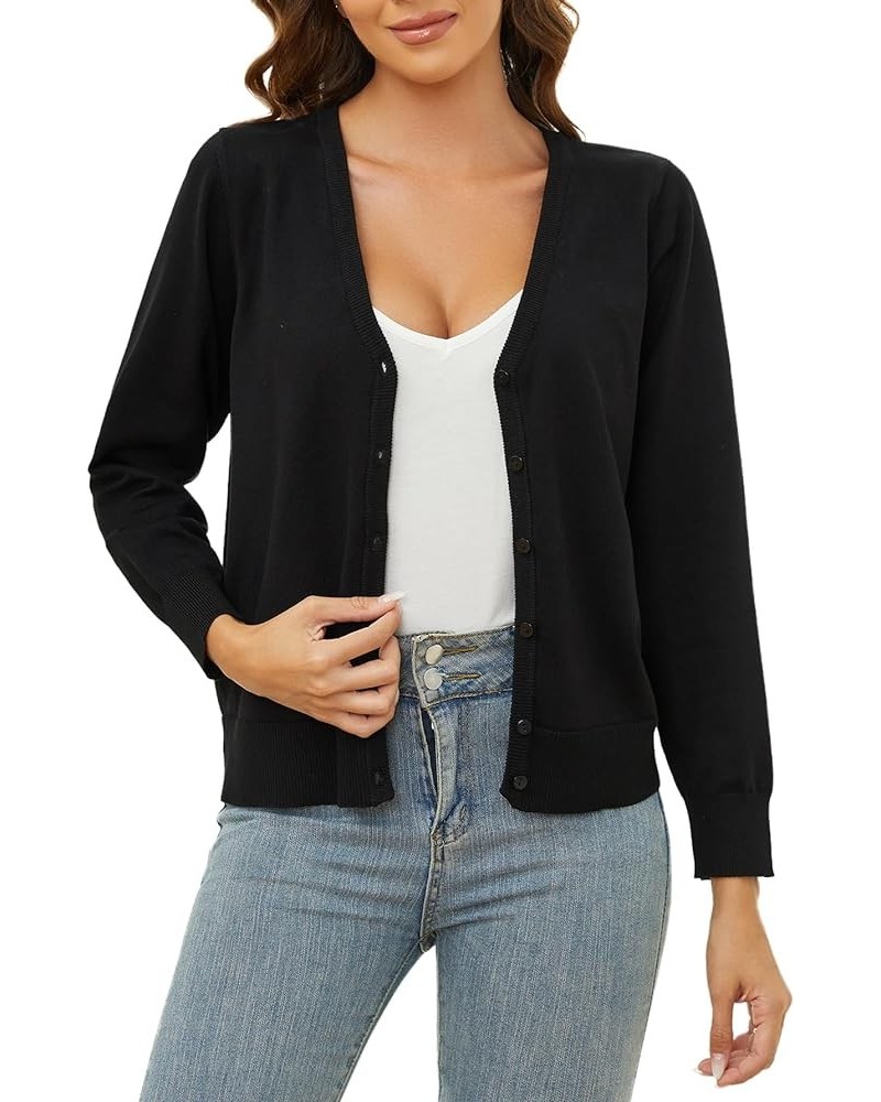 Cardigan for Women Lightweight: V Neck Knit Cardigans Button up Cardigan Sweaters Long Sleeve Cardigan Black $15.72 Sweaters