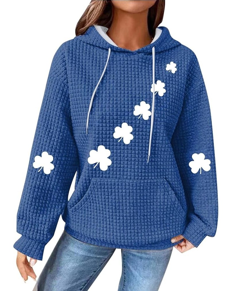 St Patricks Day Hoodies for Women Waffle Plaid Casual Oversized Shamrock Sweatshirt Irish Flag Hoodie Pullover B-blue $14.62 ...