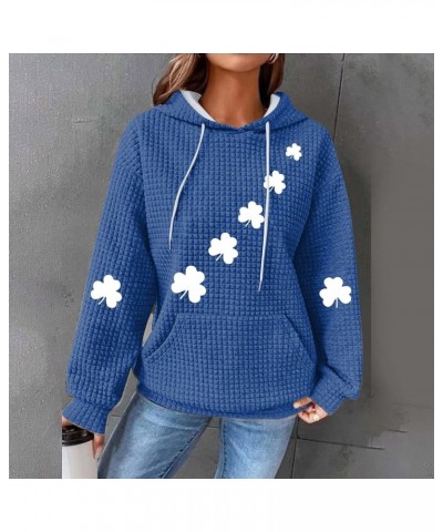 St Patricks Day Hoodies for Women Waffle Plaid Casual Oversized Shamrock Sweatshirt Irish Flag Hoodie Pullover B-blue $14.62 ...