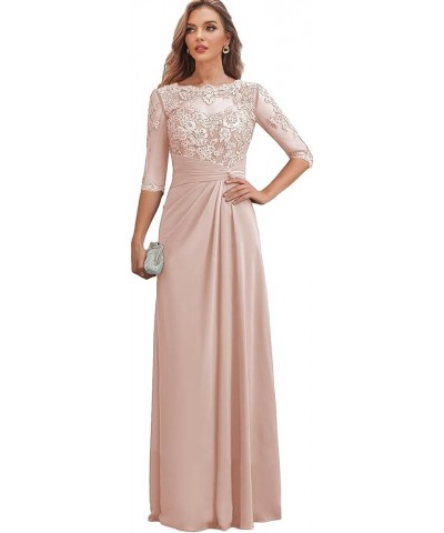 Long Mother of The Bride Dresses with Sleeves Ruched Chiffon Wedding Guest Dress Lace Formal Gown Lilac $36.40 Dresses