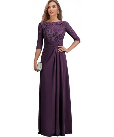 Long Mother of The Bride Dresses with Sleeves Ruched Chiffon Wedding Guest Dress Lace Formal Gown Lilac $36.40 Dresses