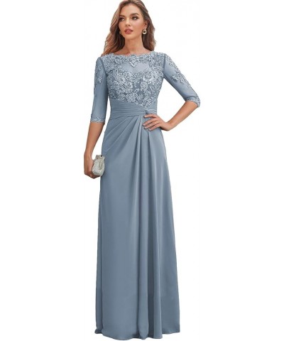 Long Mother of The Bride Dresses with Sleeves Ruched Chiffon Wedding Guest Dress Lace Formal Gown Lilac $36.40 Dresses