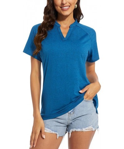 Women's V Neck Polo Shirts Short Sleeve Golf Collarless UPF 50+ Sun Protection Quick Dry Sports Tennis T-Shirts Blue $11.89 S...