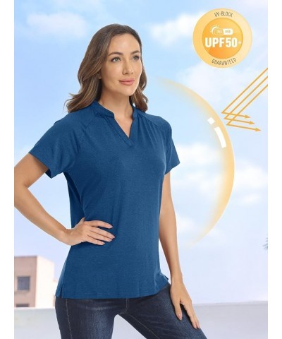 Women's V Neck Polo Shirts Short Sleeve Golf Collarless UPF 50+ Sun Protection Quick Dry Sports Tennis T-Shirts Blue $11.89 S...