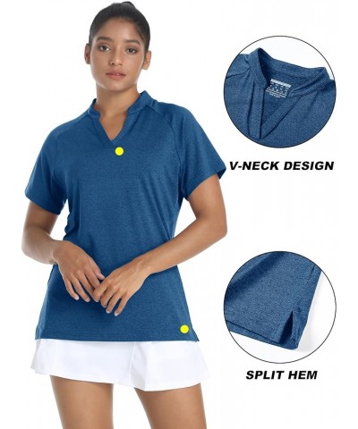 Women's V Neck Polo Shirts Short Sleeve Golf Collarless UPF 50+ Sun Protection Quick Dry Sports Tennis T-Shirts Blue $11.89 S...