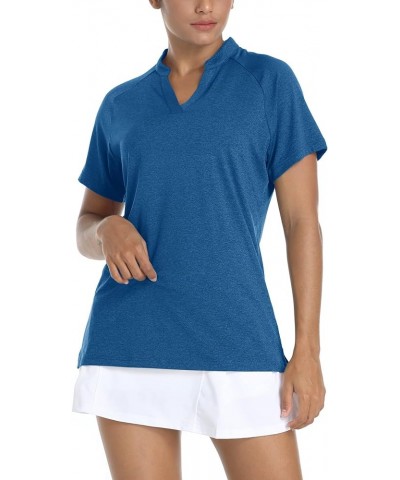 Women's V Neck Polo Shirts Short Sleeve Golf Collarless UPF 50+ Sun Protection Quick Dry Sports Tennis T-Shirts Blue $11.89 S...